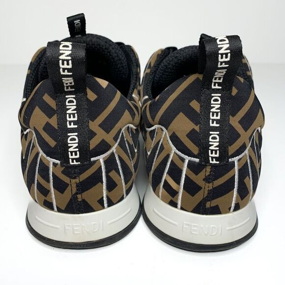 Fendi Brown/Black Zucca Logo Lycra FFreedom Lace Up Low Top Sneakers EU 38 US 8 - Picture 6 of 9